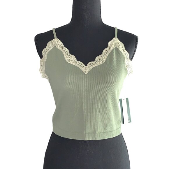 Wild Fable Junior Green Lace Trim Ribbed Crop Top With Adjustable Strap Size XXL - Picture 1 of 12